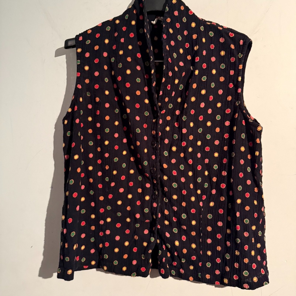 April Cornell Medium Button Down Blouse Polka Dot 100% Cotton Retro Twee Cottage
